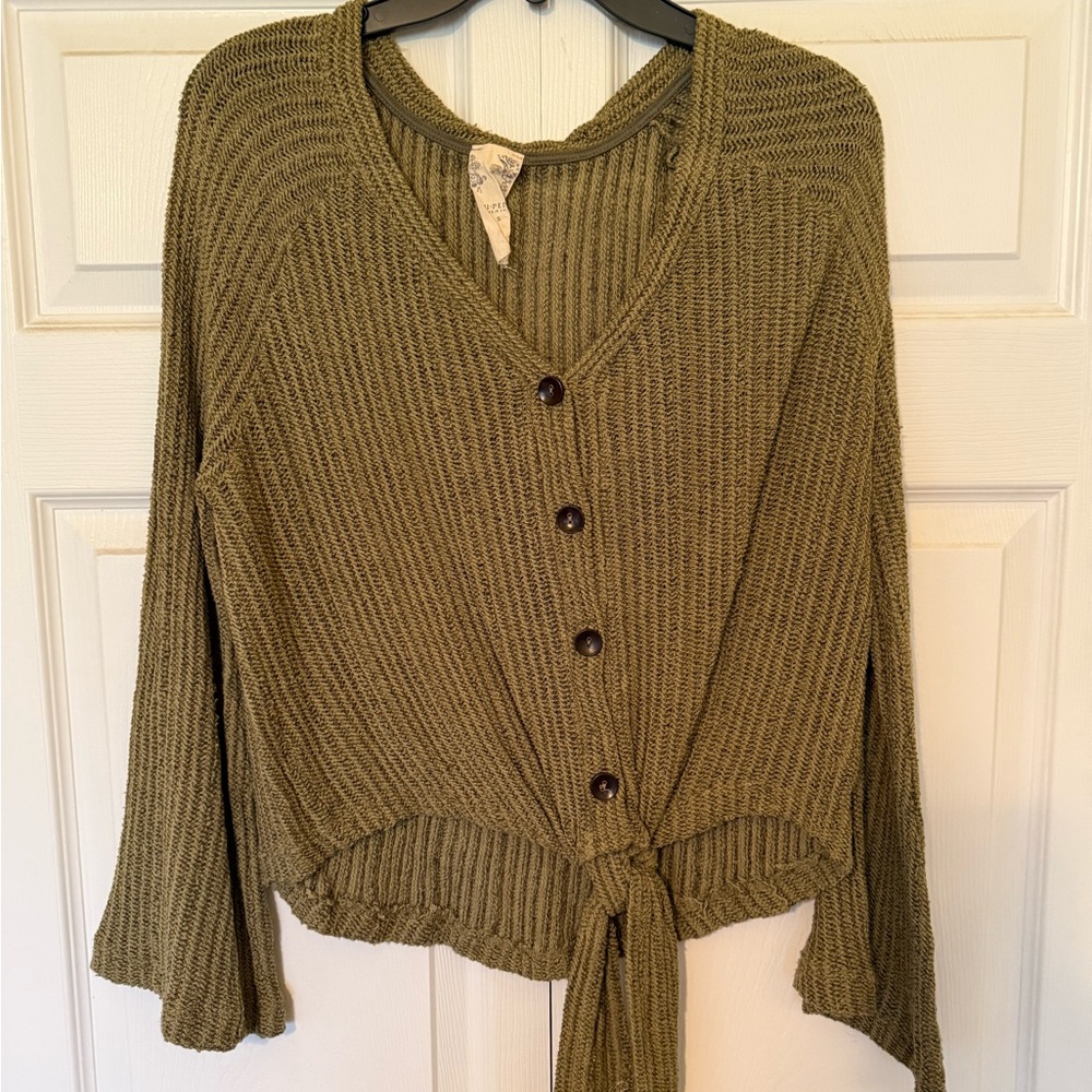 Olive Green Button-Up Women's Sweater